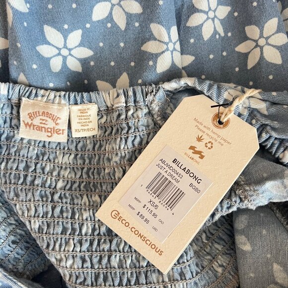 NEW BILLABONG x Wrangler "Just A Dream" Baby Doll Denim Dress Blue, Size XS - Picture 16 of 16